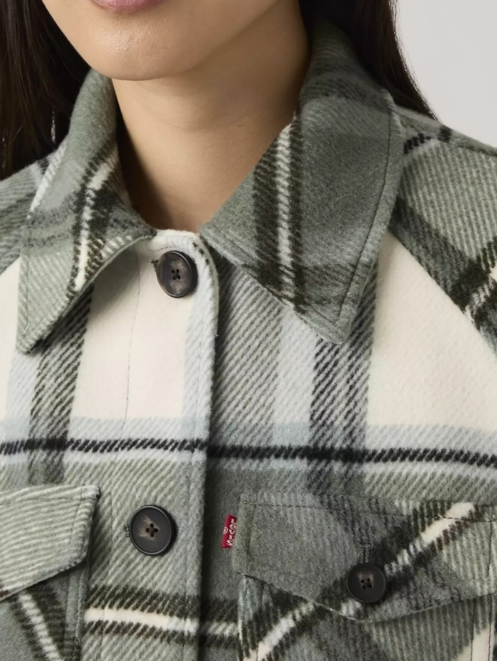 Levi's Women's Green Plaid Oversized Raglan Sleeve Shirt Jacket Size L Large - Picture 3 of 14